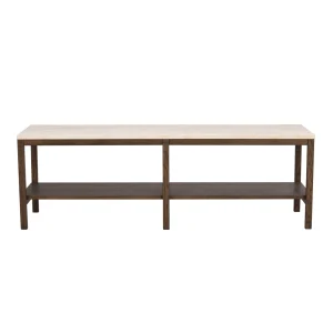 Avlastningsbord Orwel, Beige travertin / Brun ek